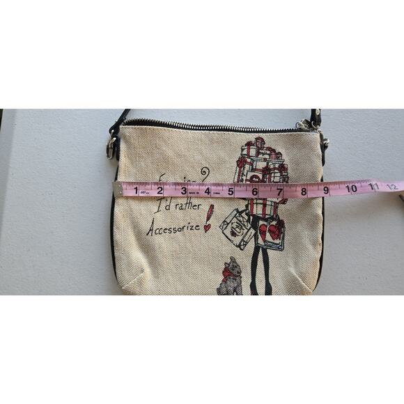 Brighton Hipster Purse/crossbody Yorkie Scottie Dog Small Beige Canvas Bag - Picture 3 of 6